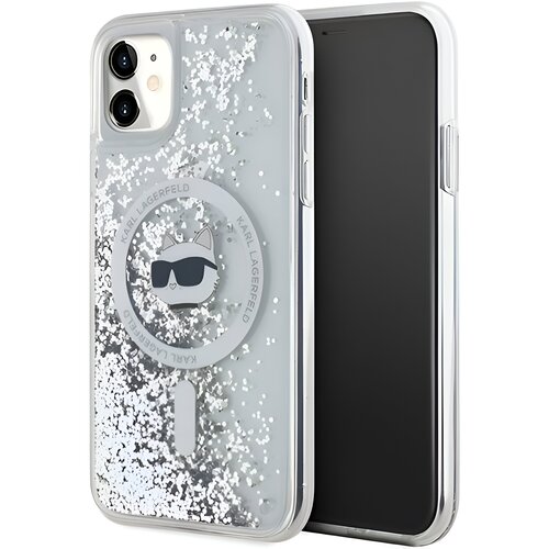 Etui KARL LAGERFELD Liquid Glitter Choupette Head Magsafe do Apple iPhone 11/Xr Przezroczysty