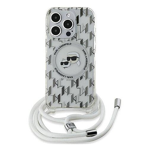Etui KARL LAGERFELD IML Crossbody Monogram Karl & Choupette Head MagSafe do Apple iPhone 15 Pro Przezroczysty