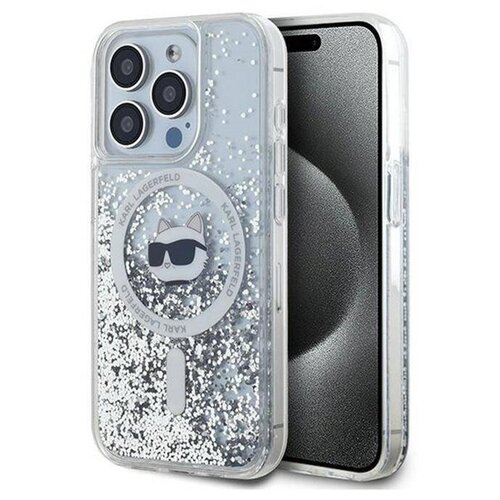 Etui KARL LAGERFELD Liquid Glitter Choupette Head Magsafe do Apple iPhone 15 Pro Transparentny
