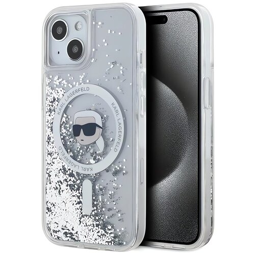 Etui KARL LAGERFELD Liquid Glitter Karl Head Magsafe do Apple iPhone 13/14/15 Transparentny
