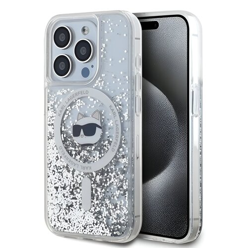 Etui KARL LAGERFELD Liquid Glitter Choupette Head Magsafe do Apple iPhone 15 Pro Max Transparentny