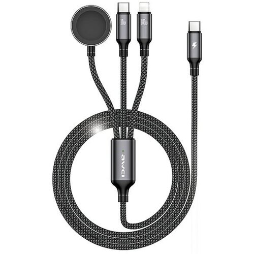 Kabel USB Typ-C/Lightning/Watch AWEI W23 1.2 m Czarny