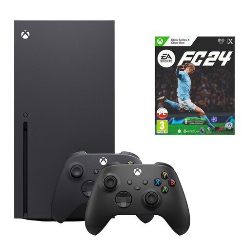 Konsola MICROSOFT XBOX Series X z napędem Blu-ray 4K UHD + EA SPORTS FC 24 Gra XBOX ONE (Kompatybilna z Xbox Series X) + Kontroler MICROSOFT bezprzewodowy Xbox Carbon Black