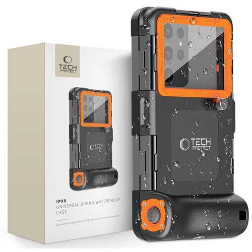 Etui wodoodporne TECH-PROTECT IPX8 Universal Diving Waterproof Case Czarno-pomarańczowy