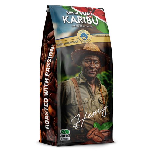 Kawa ziarnista BLUE ORCA COFFEE Kenia Karibu Crema Farmers 1 kg