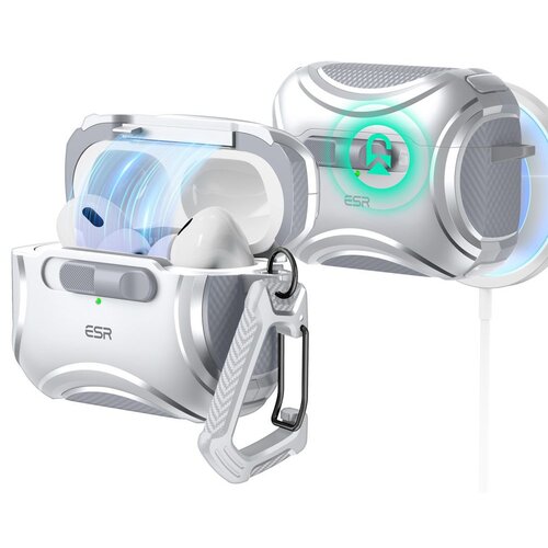 Etui na słuchawki ESR Cyber Flicklock HaloLock MagSafe do Apple Airpods Pro 1/2 Biały