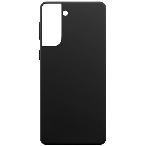 Czarne etui silikonowe z wycięciem na aparat i przyciski boczne. Produkt przeznaczony do telefonu Samsung Galaxy S21+ 5G.