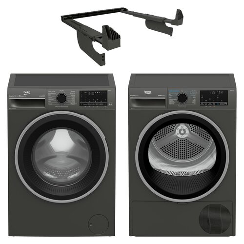 Pralka BEKO B3WFU59415MPBS B300 9kg 1400 obr SteamCure Manhattan Gray A + Suszarka BEKO B5T692343MPB BPRO500 9kg Manhattan Gray IronFinish + Łącznik BEKO Psk Manhattan Gray N