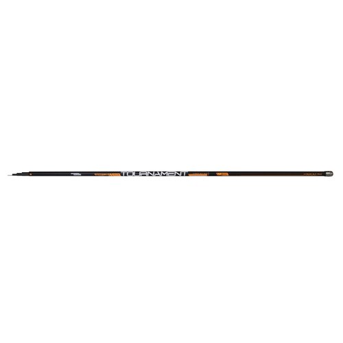 Czarna wędka z białym napisem "TOURNAMENT" oraz pomarańczowymi i białymi detalami, w tym logo "MIKADO" i tekstem "Katsudo Slim Tournament Pole 6m / 3-15g".