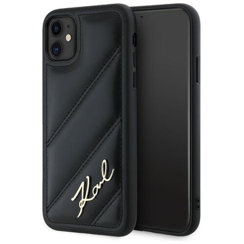 Etui KARL LAGERFELD Diagonal Quilted Script do Apple iPhone 11 Czarny