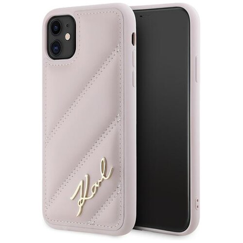 Etui KARL LAGERFELD Diagonal Quilted Script do Apple iPhone 11 Różowy