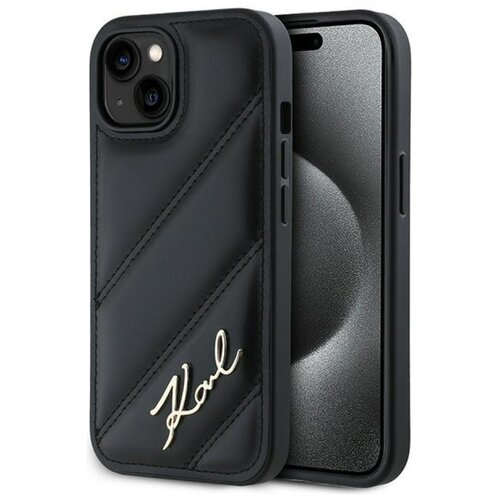 Etui KARL LAGERFELD Diagonal Quilted Script do Apple iPhone 13 Czarny
