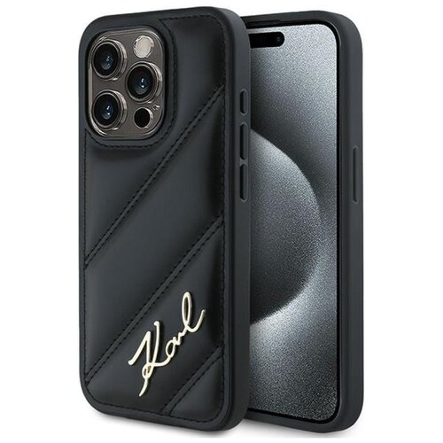 Etui KARL LAGERFELD Diagonal Quilted Script do Apple iPhone 13 Pro Max Czarny