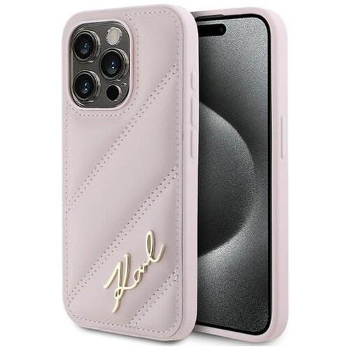 Etui KARL LAGERFELD Diagonal Quilted Script do Apple iPhone 15 Pro Różowy