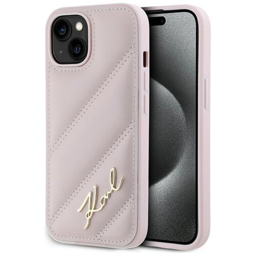 Etui KARL LAGERFELD Diagonal Quilted Script do Apple iPhone 14 Plus/15 Plus Różowy