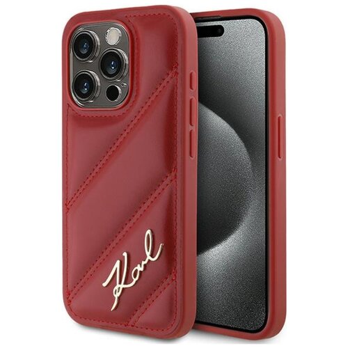 Etui KARL LAGERFELD Diagonal Quilted Script do Apple iPhone 15 Pro Max Czerwony