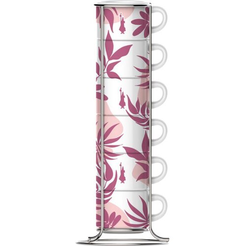 Zestaw filiżanek BIALETTI Primavera Różowy 90 ml (6 sztuk) + stojak