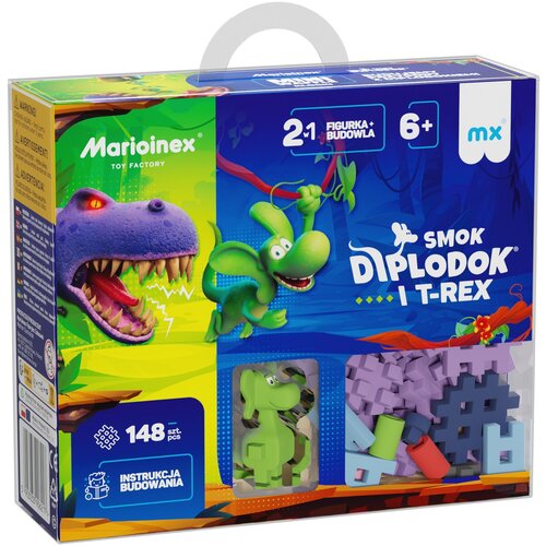 Klocki elastyczne MARIOINEX Mini Waffle Smok Diplodok i T-Rex 906217