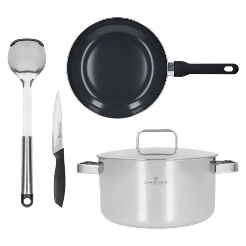 Garnek ZWIEGER Thermopot 24 cm + Łyżka ZWIEGER Visionary + Nóż ZWIEGER Gabro 13 cm + Patelnia ZWIEGER Virtu 20 cm