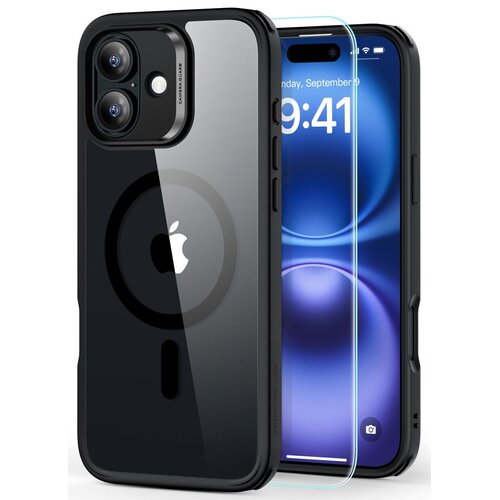 Etui ESR Classic Hybrid HaloLock MagSafe + Tempered Glass do Apple iPhone 16 Przezroczysto-czarny