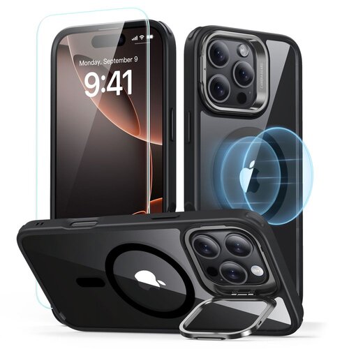 Etui ESR Classic Hybrid Kickstand HaloLock MagSafe + Tempered Glass do Apple iPhone 16 Pro Max Przezroczysto-czarny