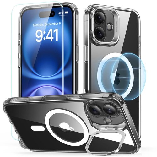 Etui ESR Classic Hybrid Kickstand HaloLock MagSafe + Tempered Glass do Apple iPhone 16 Plus Przezroczysty