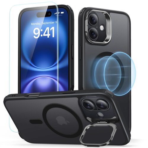 Etui ESR Classic Hybrid Kickstand HaloLock MagSafe + Tempered Glass do Apple iPhone 16 Czarny mat