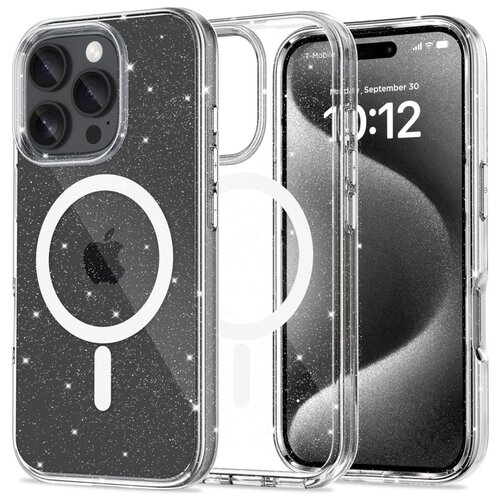 Etui TECH-PROTECT Flexair Hybrid MagSafe do Apple iPhone 16 Pro Max Przezroczysto-brokatowy
