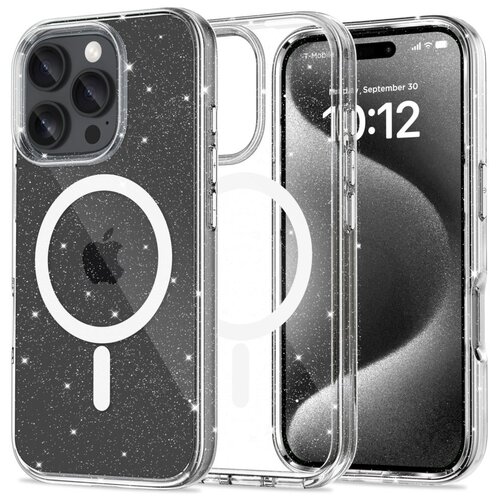 Etui TECH-PROTECT Flexair Hybrid MagSafe do Apple iPhone 16 Pro Przezroczysto-brokatowy