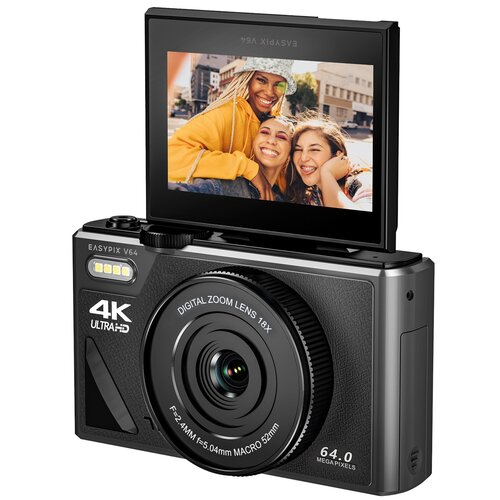 Aparat cyfrowy EASYPIX V64 Flip Czarny, 18x zoom cyfrowy, 4K