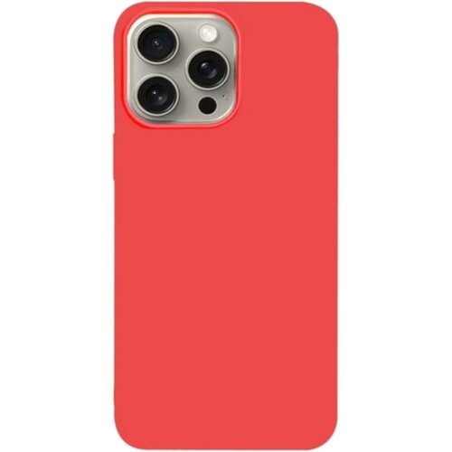 Czerwone etui na telefon z trzema wycięciami na obiektywy aparatu oraz dodatkowymi otworami na lampę błyskową i mikrofon. Produkt jest przeznaczony do modelu Apple iPhone 16 Pro.