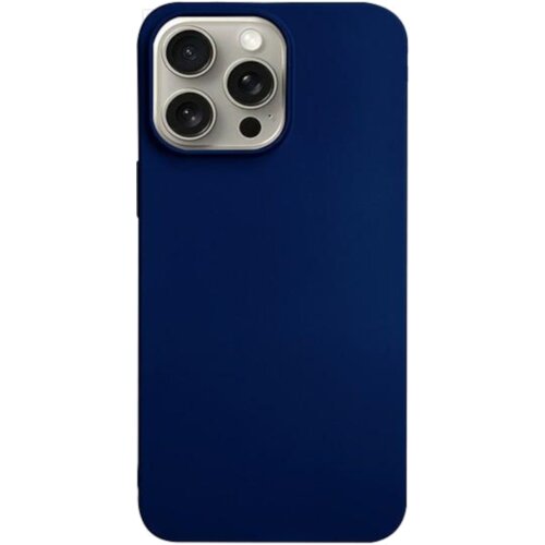 Granatowe etui na telefon z trzema wycięciami na aparaty i jednym na lampę błyskową. Produkt jest przeznaczony do modelu Apple iPhone 16 Pro.
