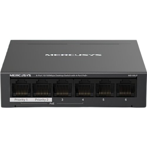 Switch MERCUSYS MS106LP Fast Ethernet, 6 portów, Funkcja PoE+