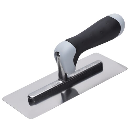 Na zdjęciu znajduje się paca z metalową płytą i czarno-szarym uchwytem. Produkt to "Paca STALCO PERFECT S-73524 24 x 9 cm".