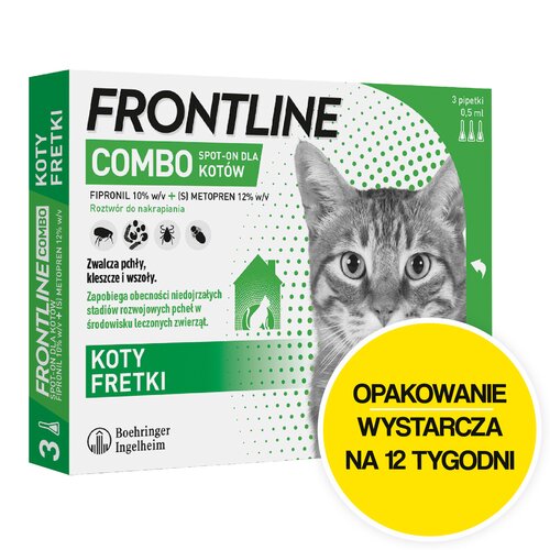 Roztwór do nakrapiania dla kotów FRONTLINE Combo 3 x 0.5 ml Ochrona przez 12 tygodni