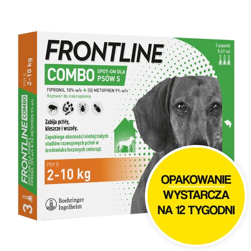 Roztwór do nakrapiania dla psów FRONTLINE Combo S (2 - 10 kg) 3 x 0.67 ml Ochrona przez 12 tygodni