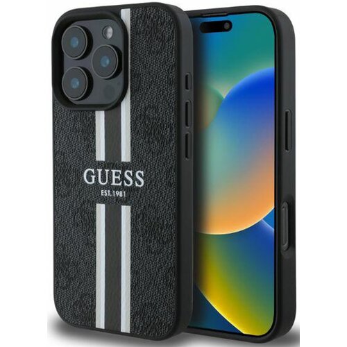 Etui GUESS 4G Printed Stripes MagSafe do Apple iPhone 16 Pro Czarny
