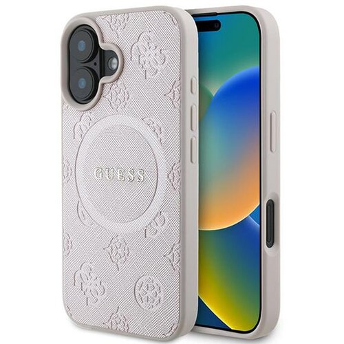 Etui GUESS Saffiano Peony Classic Logo MagSafe do Apple iPhone 16 Plus Różowy