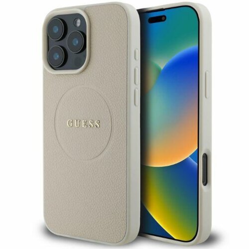Etui GUESS Grained Ring MagSafe do Apple iPhone 16 Pro Max Beżowy