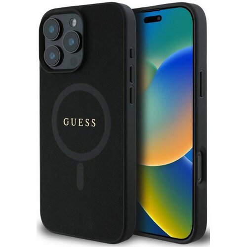 Etui GUESS Saffiano Classic Logo MagSafe do Apple iPhone 16 Pro Czarny