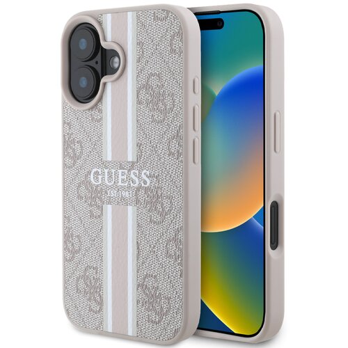 Etui GUESS 4G Printed Stripes MagSafe do Apple iPhone 16 Różowy