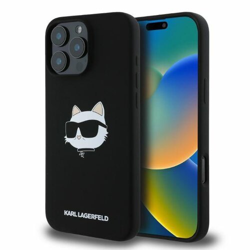 Etui KARL LAGERFELD Sailicone Choupette Head Print MagSafe do Apple iPhone 16 Pro Czarny