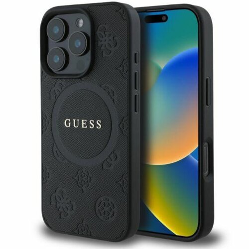 Etui GUESS Saffiano Peony Classic Logo MagSafe do Apple iPhone 16 Pro Max Czarny