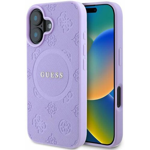 Etui GUESS Saffiano Peony Classic Logo MagSafe do Apple iPhone 16 Fioletowy