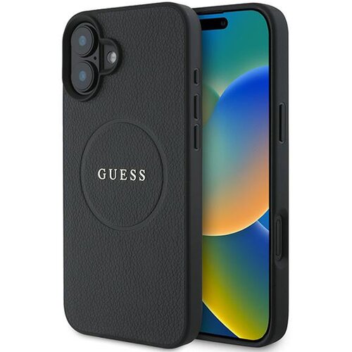 Etui GUESS Grained Ring MagSafe do Apple iPhone 16 Plus Czarny
