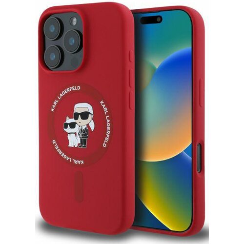 Etui KARL LAGERFELD Silicone Karl&Choupette Heads Ring MagSafe do Apple iPhone 16 Pro Czerwony