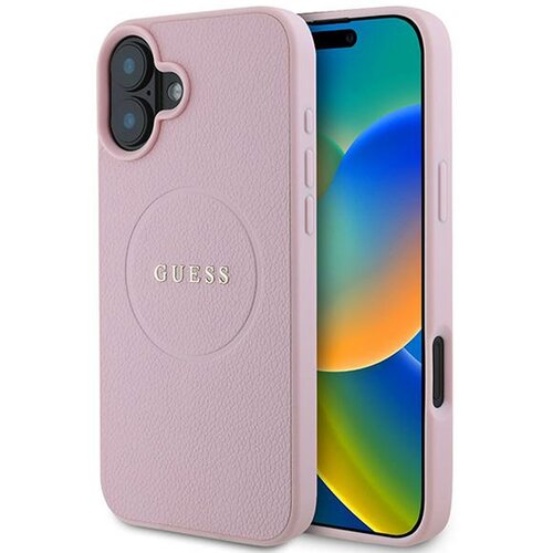 Etui GUESS Grained Ring MagSafe do Apple iPhone 16 Plus Różowy