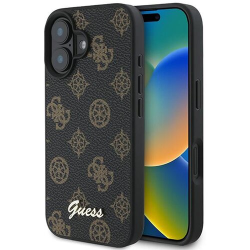 Etui GUESS Peony Script MagSafe do Apple iPhone 16 Plus Czarny