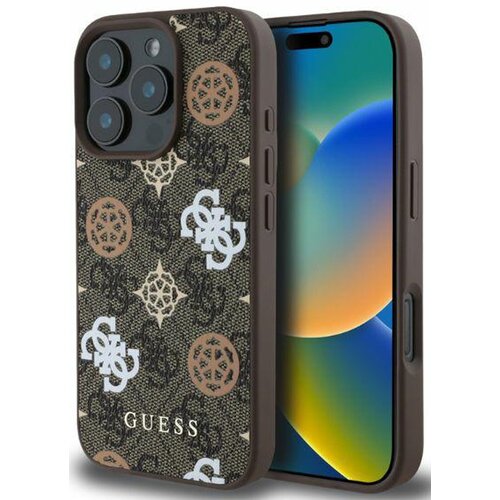 Etui GUESS Peony On 4G Background MagSafe do Apple iPhone 16 Pro Brązowy