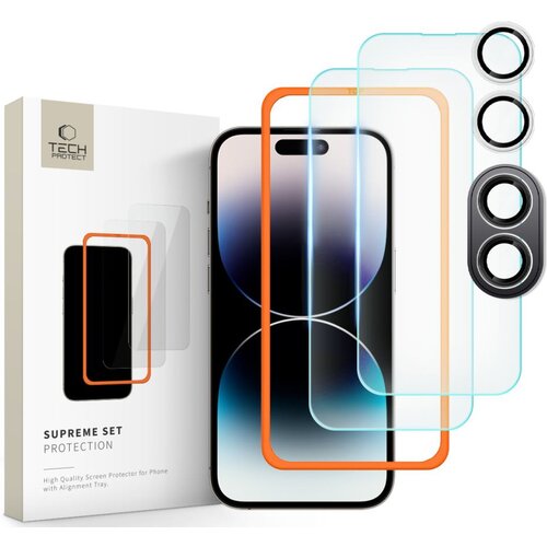 Szkło hartowane TECH-PROTECT Supreme Set do Apple iPhone 16 Przezroczysty
